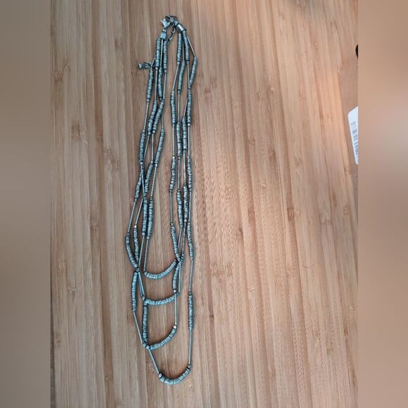 🔴 Heishi bead necklace silver toned multi strand tribal 20"-22" - Picture 7 of 8